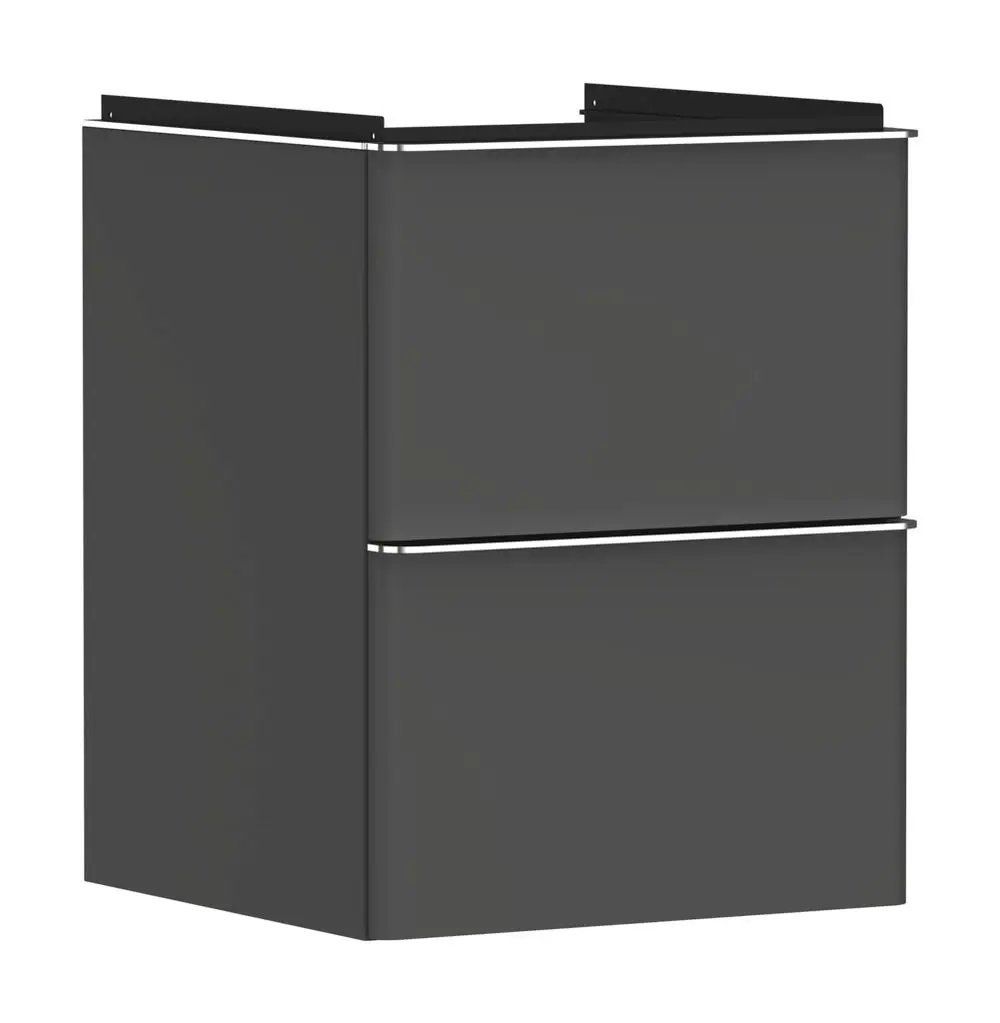 Waschtischunterschrank in Diamantgrau Matt mit zwei Schubkästen, geeignet für Handwaschbecken, von Hansgrohe. Moderner, funktioneller Aufbewahrungsort für Badutensilien.